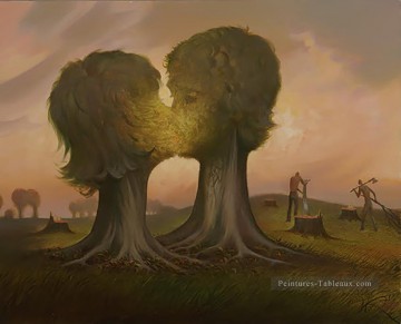 Surréalisme œuvres - rayon d’espoir surréalisme embrassant les arbres